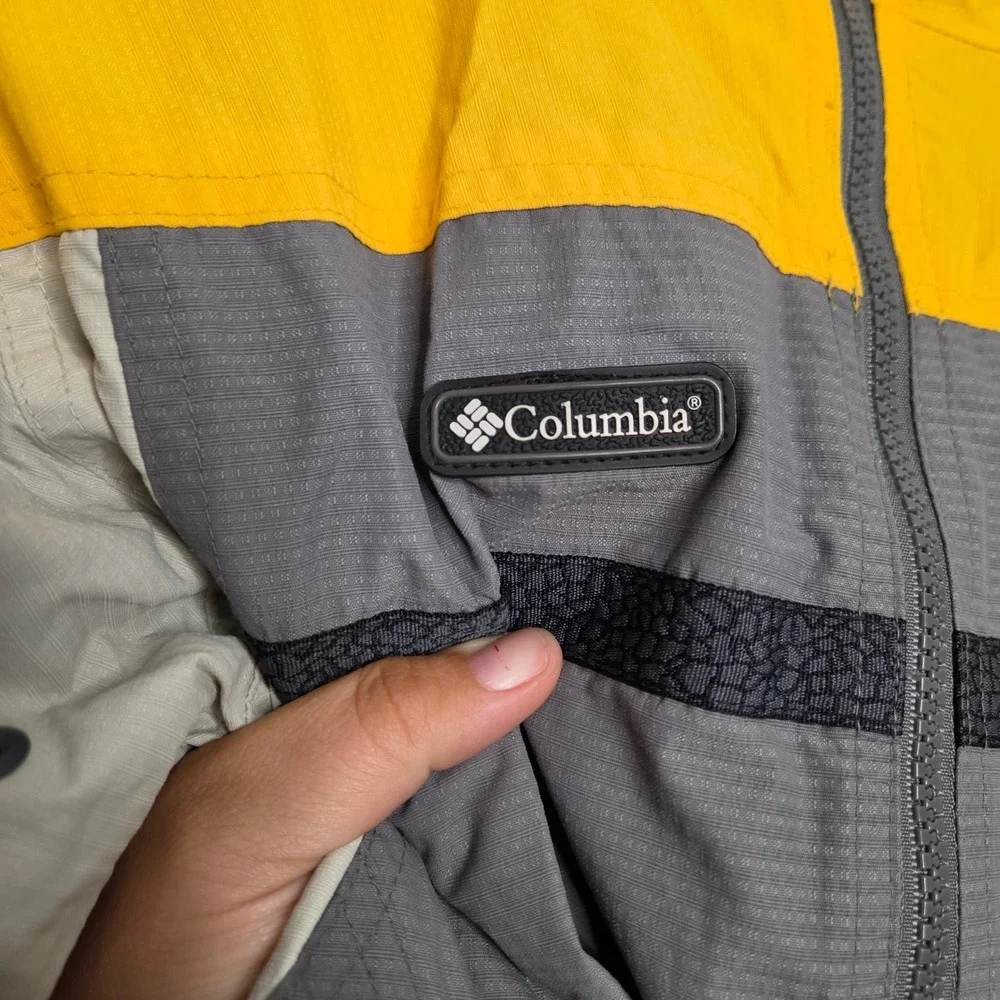 Columbia Kids Yellow Grey Colorblock Packable‎ Windbreaker Jacket Size 14/16 XL